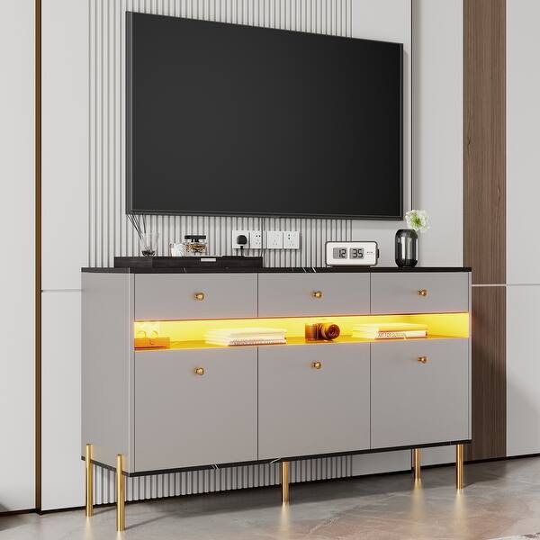 grey dresser with led lights Gray Modern Dresser with LED Lights and Ample Storage - Bed Bath & Beyond