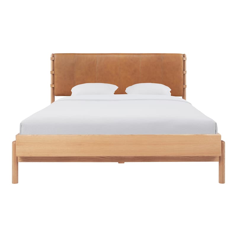 NADAAL STUDIOS Odette Queen Bed - Soft Low Design in Solid Oak and Oak Veneer in Light Brown