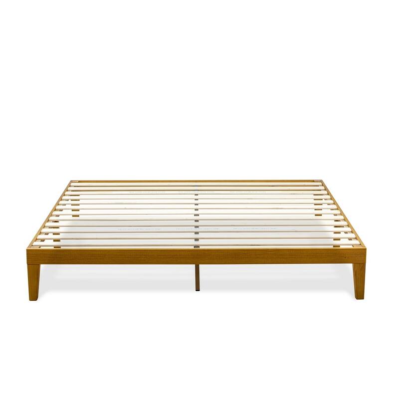 King Size Platform Bed Frame - Solid Wood Legs, Oak Finish - Modern Bedroom Furniture