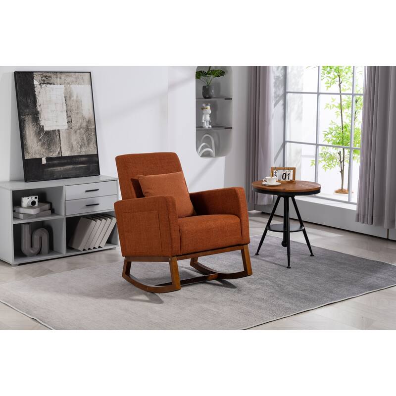 Brown Linen High Back Rocking Chair with Metal Frame