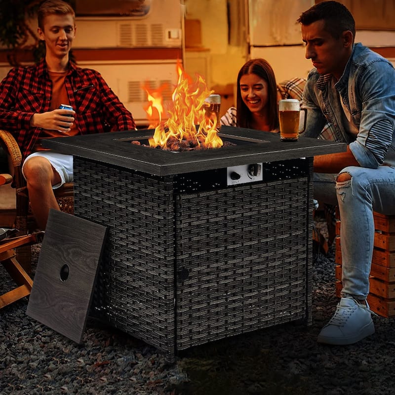Outdoor Propane Fire Pit Table - 55000 BTU, Adjustable Flames - Square