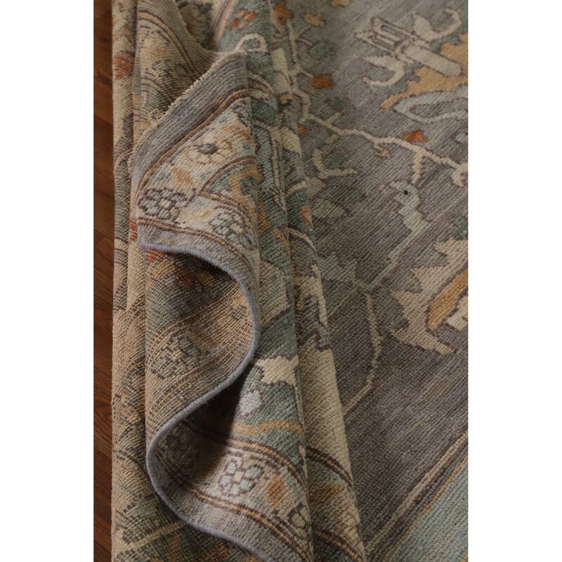 Hand Knotted Oriental 100% Wool Carpet Transitional Medallion Greys & Charcoal Oushak Area Rug - 14' 2'' X 10' 2''