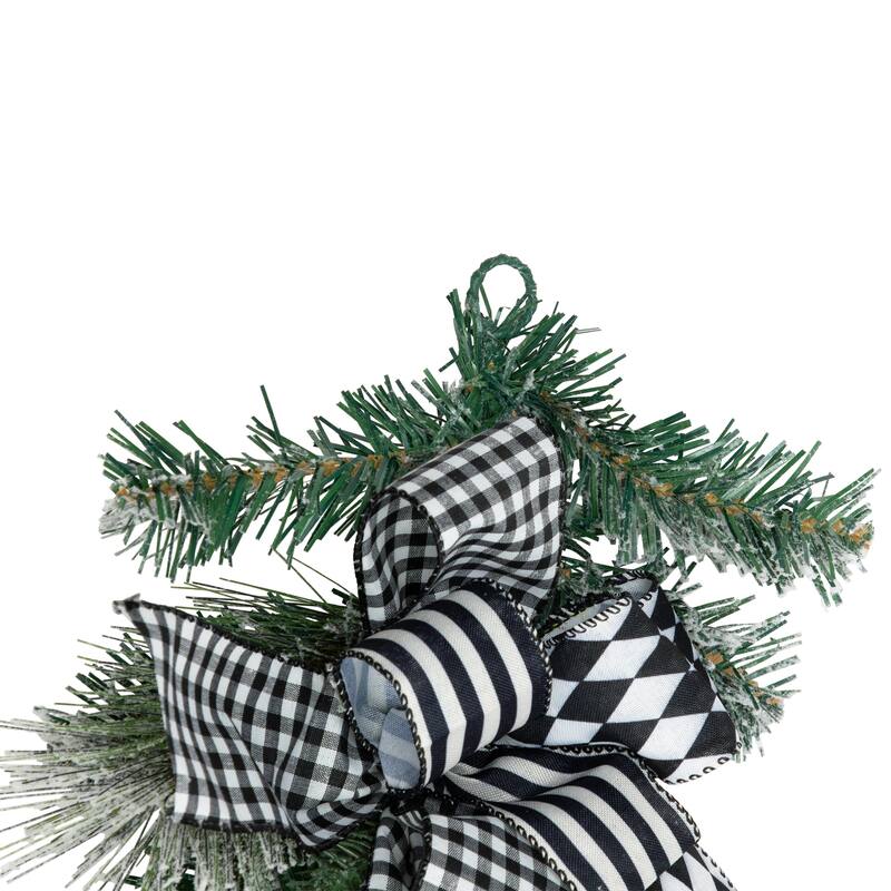 Flocked Pine with Harlequin Ornaments and Bows Artificial Christmas Garland - 6' x 8" - Unlit