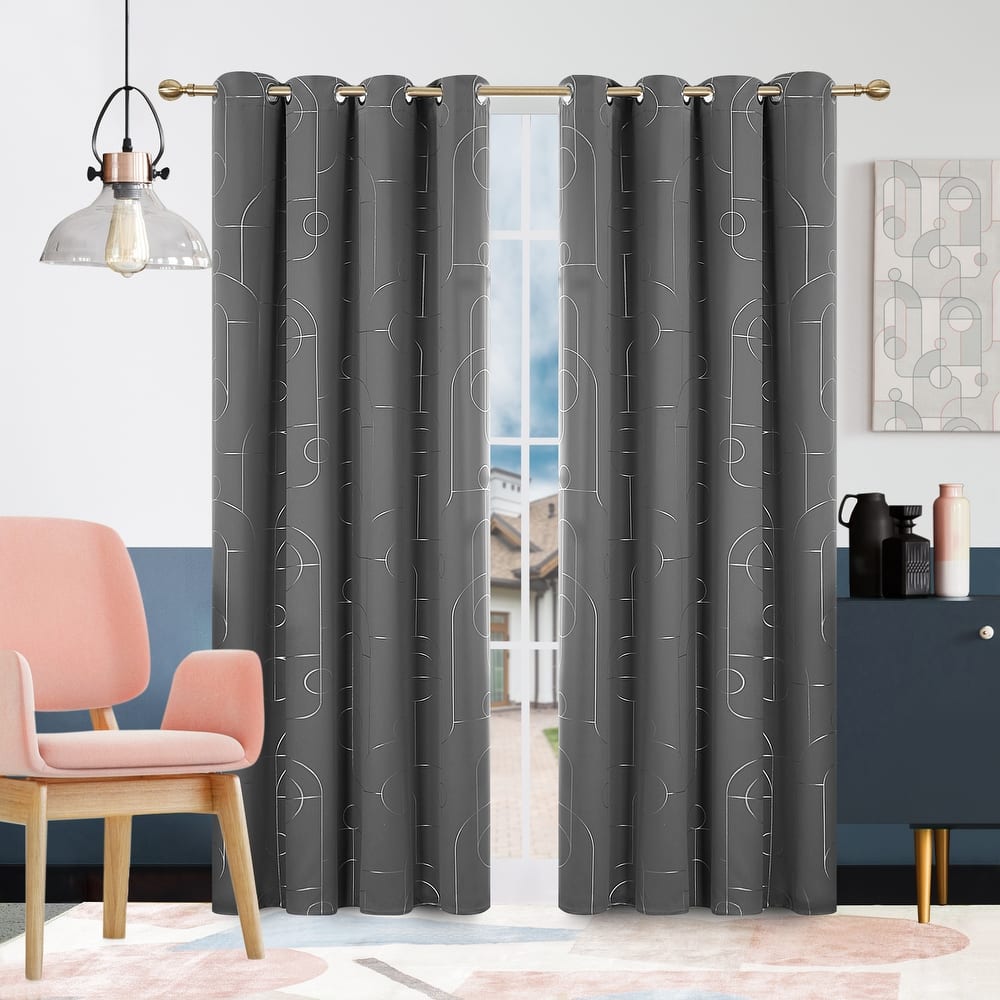 Deconovo Silver Pattern Blackout Curtains Grommet Top (2 Panels)