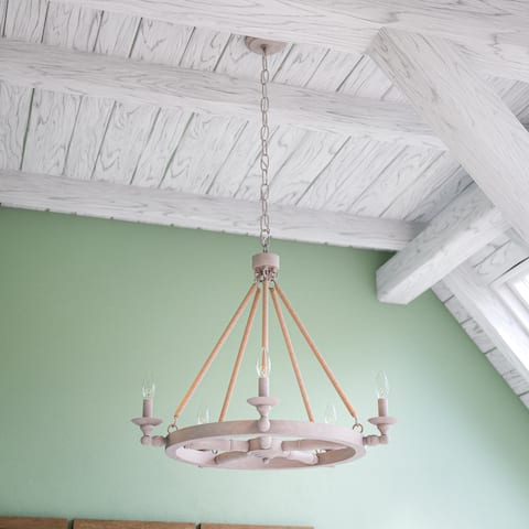 Evelyn Weathered White with Rope 5 Light Chandelier