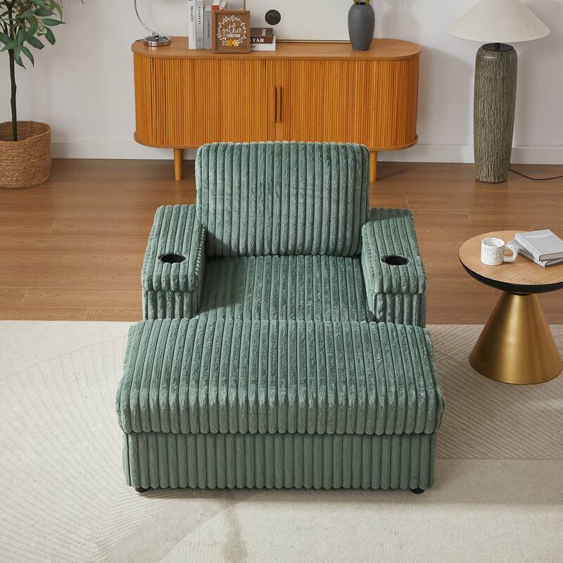 Anmytek 42.5-Inch Corduroy Deep-Seated Single Recliner With Backrest Pillow Cup Holder & Storage Footrest