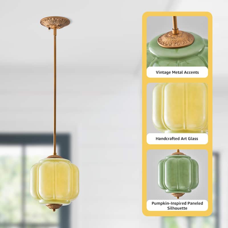 Starsky 1-Light Retro Pumpkin Shaped Glass Pendant Light - Green