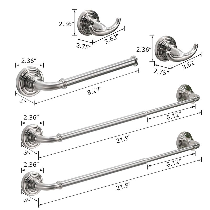 Topcraft Wall Mounted Stainless Steel Bathroom 5 Piece Hardware Set
