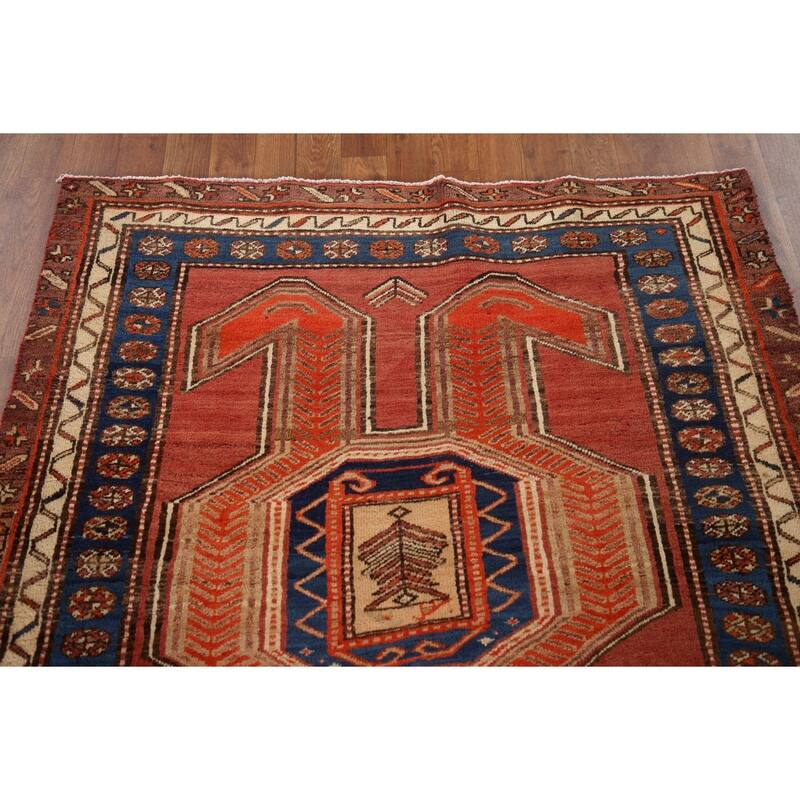 Vegetable Dye Orange Ardebil Persian Runner Rug Handmade Wool Carpet - 4'2"x 10'8"