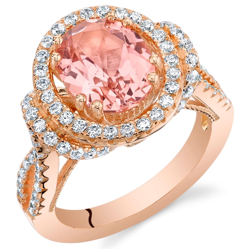 Rose Tone Sterling Silver 4 ct Created Morganite Ring