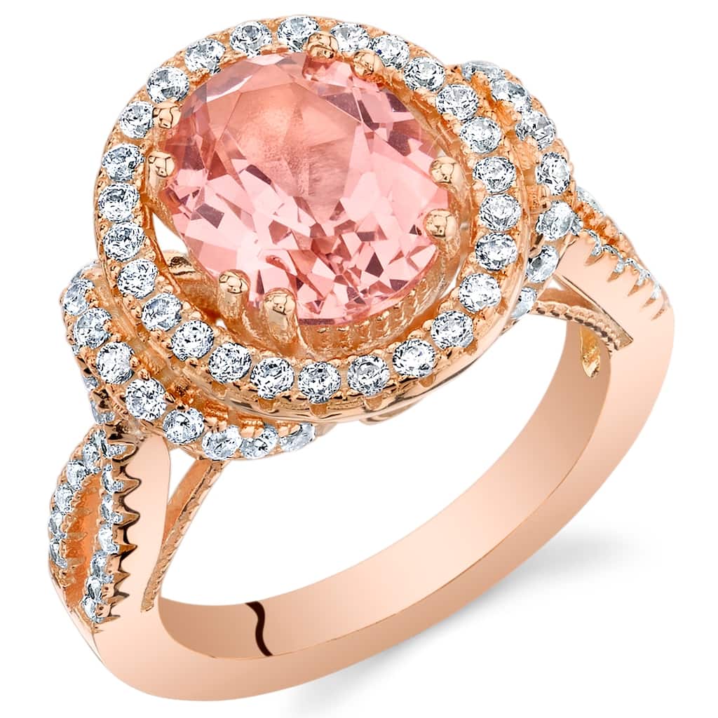 Rose Tone Sterling Silver 4 ct Created Morganite Ring