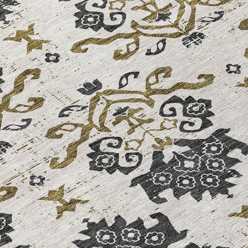 Machine Washable Indoor/ Outdoor Chantille Damask Medallion Rug