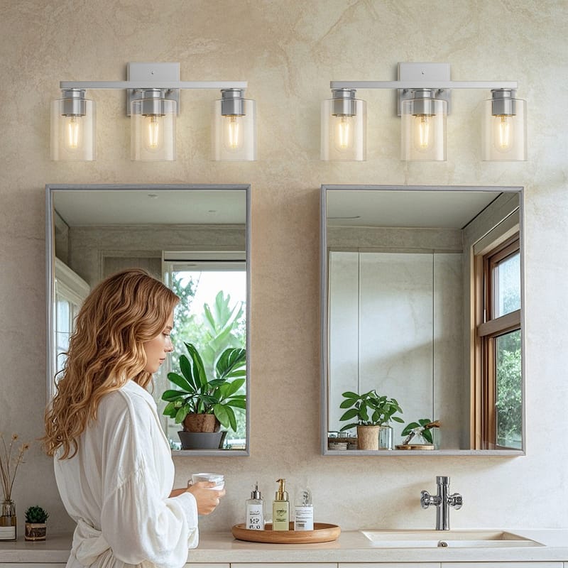 YANSUN 3-Light Brushed Nickel Vanity Wall Sconce with Clear Glass Shades