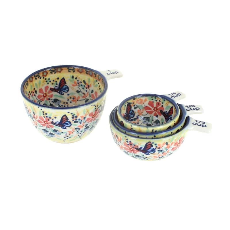 Blue Rose Polish Pottery M1720 Manufaktura Measuring Cup Set - Blue Butterfly