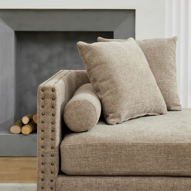 75.2"W Upholstered Chaise Lounge with Nailheads,Sleeper Sofa Couch With 4 Throw Pillows&2 Bolsters,Daybed with Rubberwood Legs