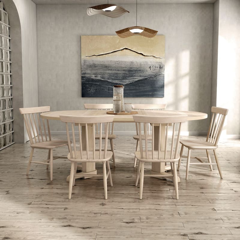 Furniture of America Zailen Mid-Century Modern 7-Piece White Oak Solid Wood Oval Dining Set