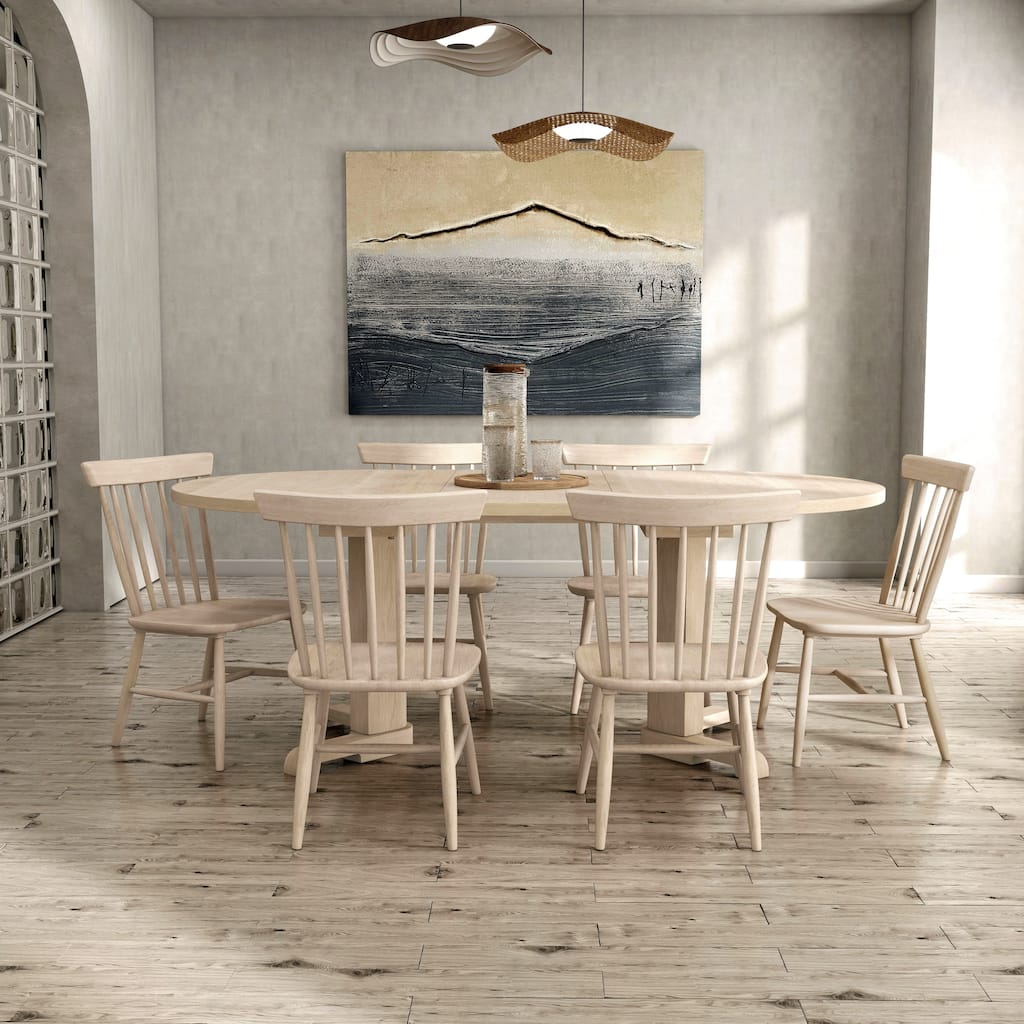 Furniture of America Zailen Mid-Century Modern 7-Piece White Oak Solid Wood Oval Dining Set