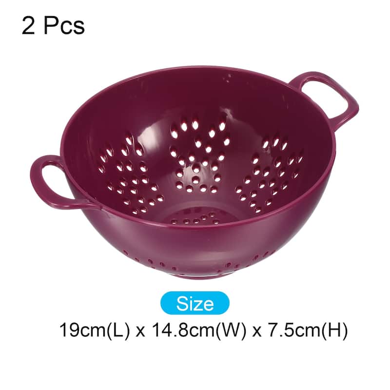 Mini Food Strainer Plastic Colander For Fruits Veggies Pasta(2PCS) - Purple - 19cm x 14.8cm x 7.5cm