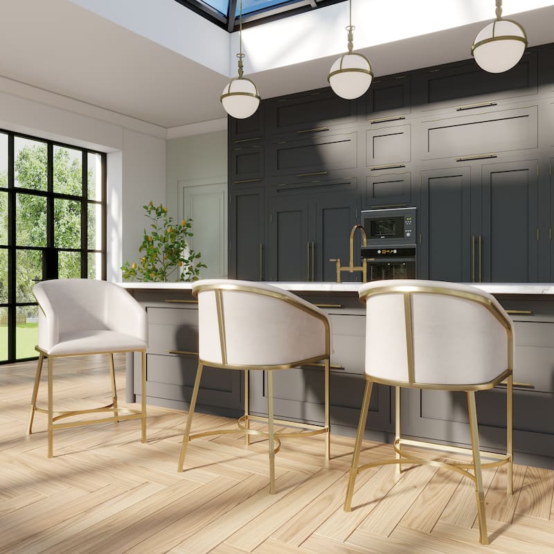 Hampton Modern Bar Stool, Faux Leather and Gold Finish Metal Frame