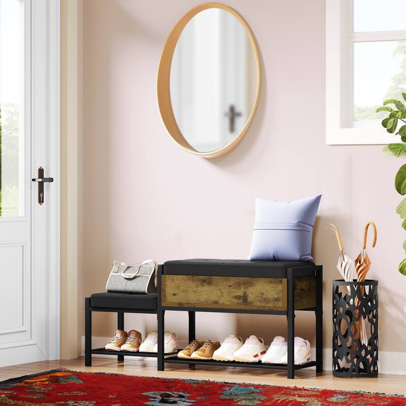 Entryway Bench with Coat Rack 4-in-1 Hall Tree and Bench - C