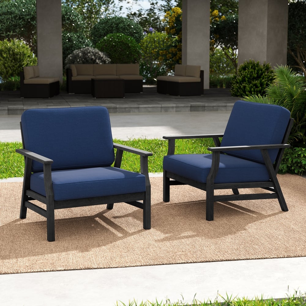 Outdoor 2 Set Teak Wood Club Chairs Set with Cushion