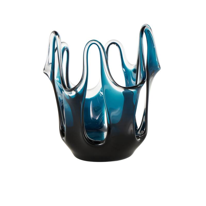 Glass Abstract Ombre Vase with Wavy Oval Cutouts - Blue or Black - Roche River Decor
