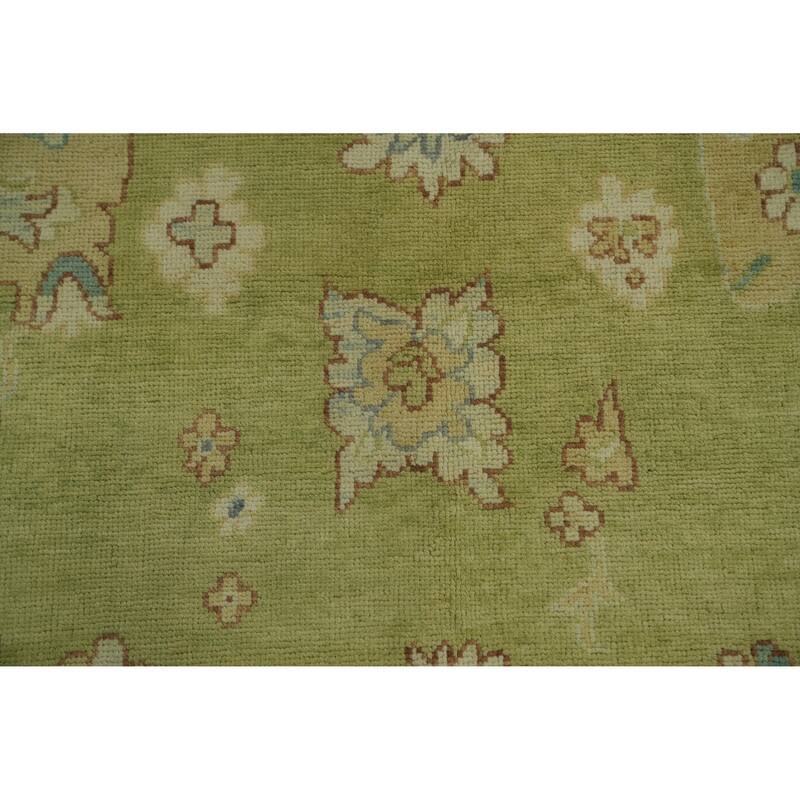 Vegetable Dye Green Oushak Turkish Large Rug, Medallion Geometric Carpet - 14' 1'' X 10' 0''
