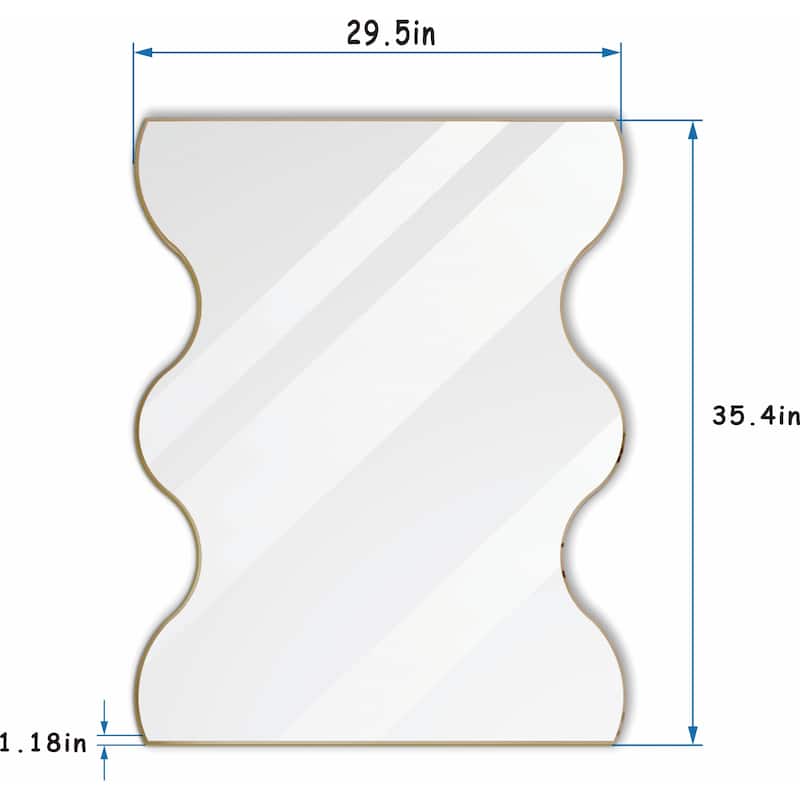 30x35 Inch Wall Mirror with Wavy Sides: Metal Framed Vanity and Dressing Mirror