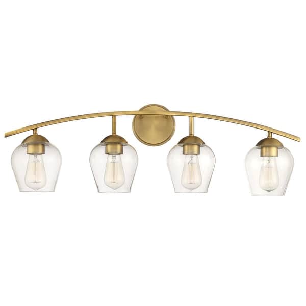 slide 2 of 11, Meridian M80033 4 Light 33" Wide Bathroom Vanity Light with Clear Natural Brass