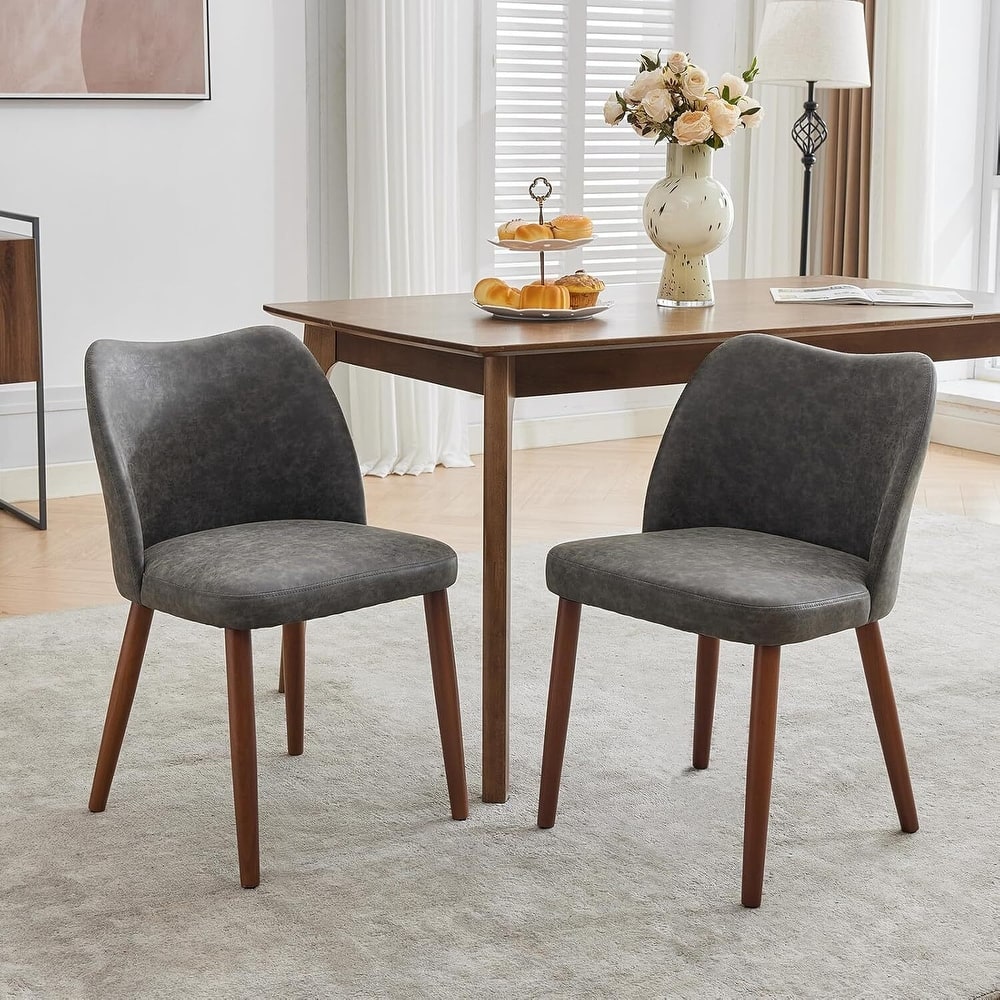 Set of 2 Upholstered PU Leather Dining Chairs for Dining Room Living Room Kitchen