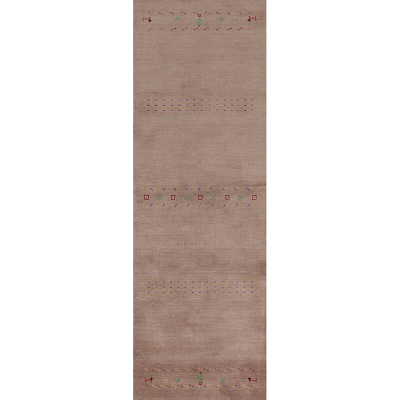 Hand Knotted Oriental 100% Wool Carpet Tribal Tribal Brown Gabbeh Runner Rug - 9' 10'' X 2' 8''