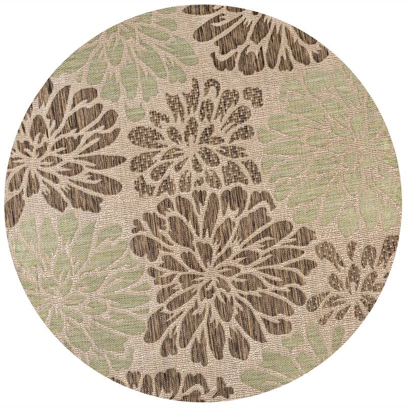 JONATHAN Y Floral Textured Weave Indoor/Outdoor Area Rug - 5' Round - Sage/Brown