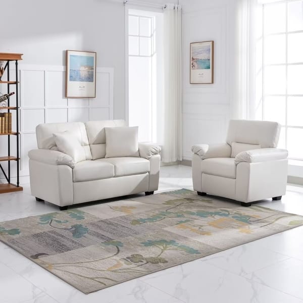 slide 2 of 54, Morden Fort Upholstered Living Room Set chair , Loveseat,2 Pieces, Faux Leather White