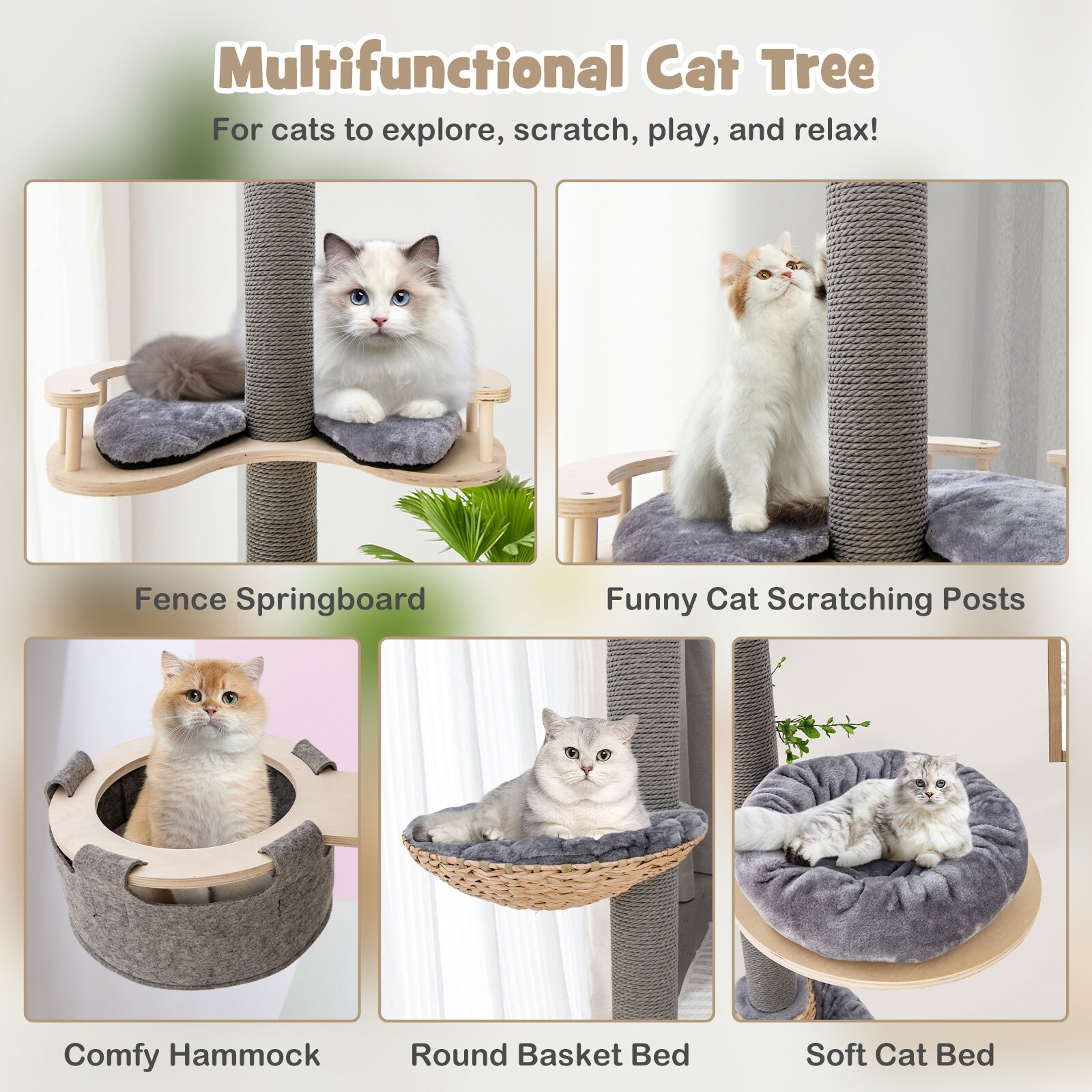 Floor to Ceiling Cat Tree with 93 Inch-107 Inch Adjustable