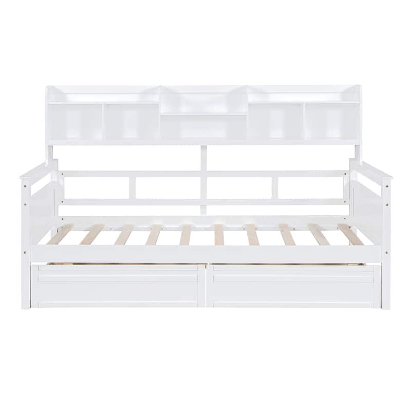 Twin size Daybed,Wood Slat Support,w/Bedside Shelves and Two Drawers