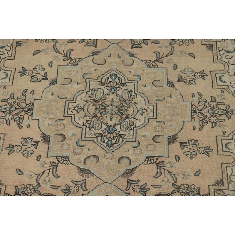 Peach Tabriz Vintage Persian Area Rug Hand-Knotted Wool Carpet - 6'8" x 9'8"