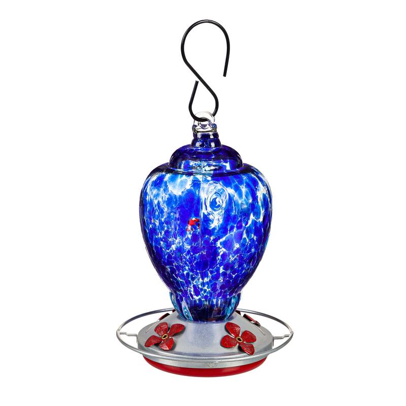 Speckled Art Glass Hummingbird Feeder with Bronze Gondola