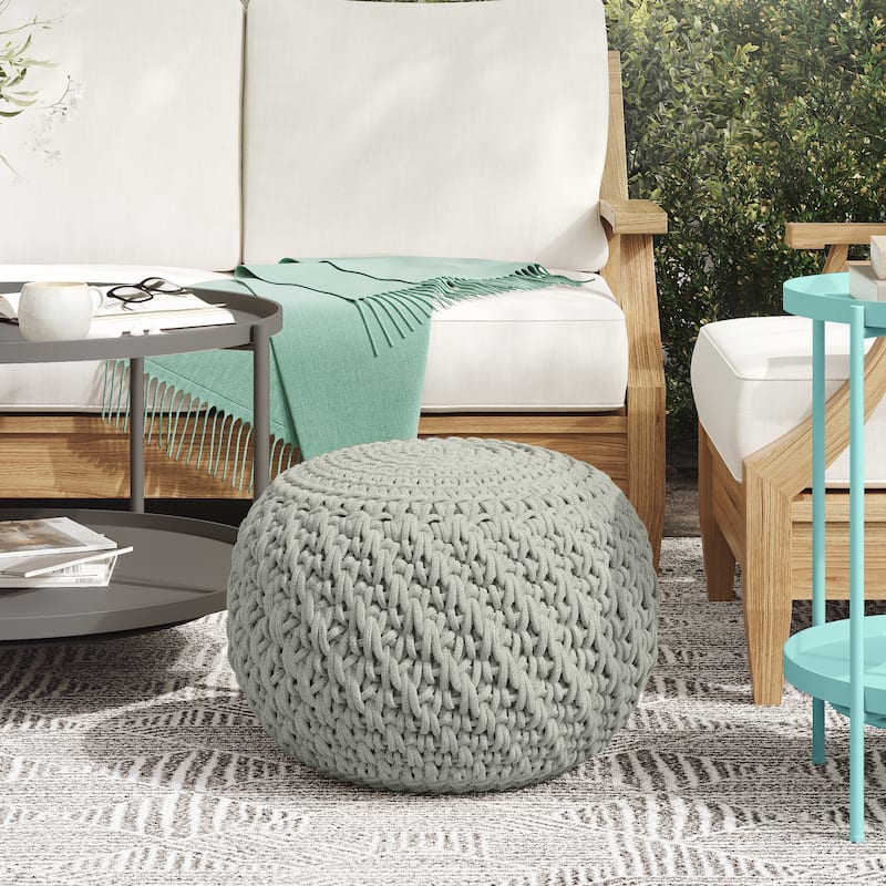 WYNDENHALL Cora Round Knitted Pouf in Light Grey Recycled PET Polyester - Light Grey