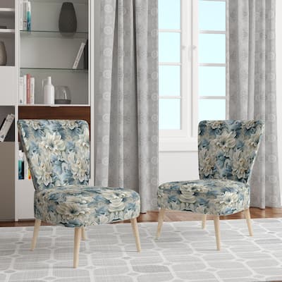 Designart "Petal Symphony Blue Damask Harmony I" Upholstered Damask Accent Chair - Bohemian & Eclectic Side Chair