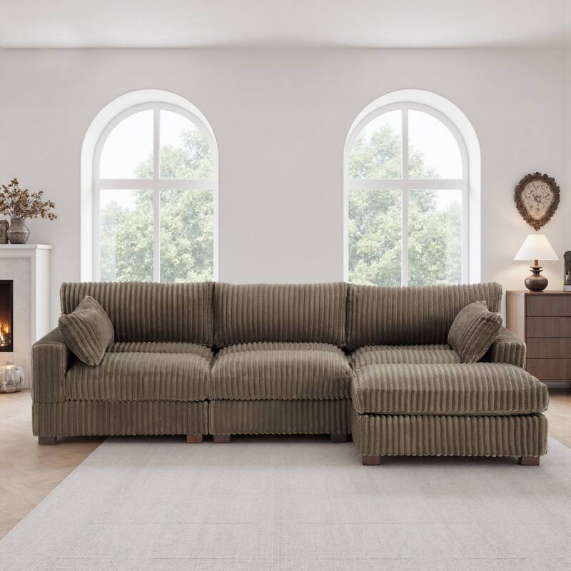 Plush Corduroy Upholstered Modular Sectional Sofa with Chaise