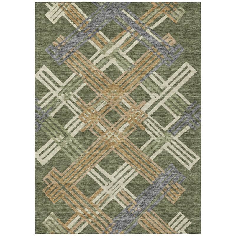 Machine Washable Indoor/ Outdoor Modern Trellis Chantille Rug