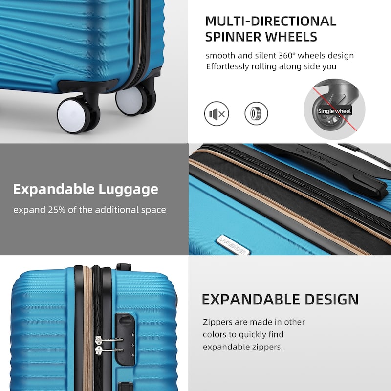 20 Inch Luggage Suitcases with Spinner Wheels Expandable Hardside Luggage Lightweight Suitcase,20" Checked Luggage Black