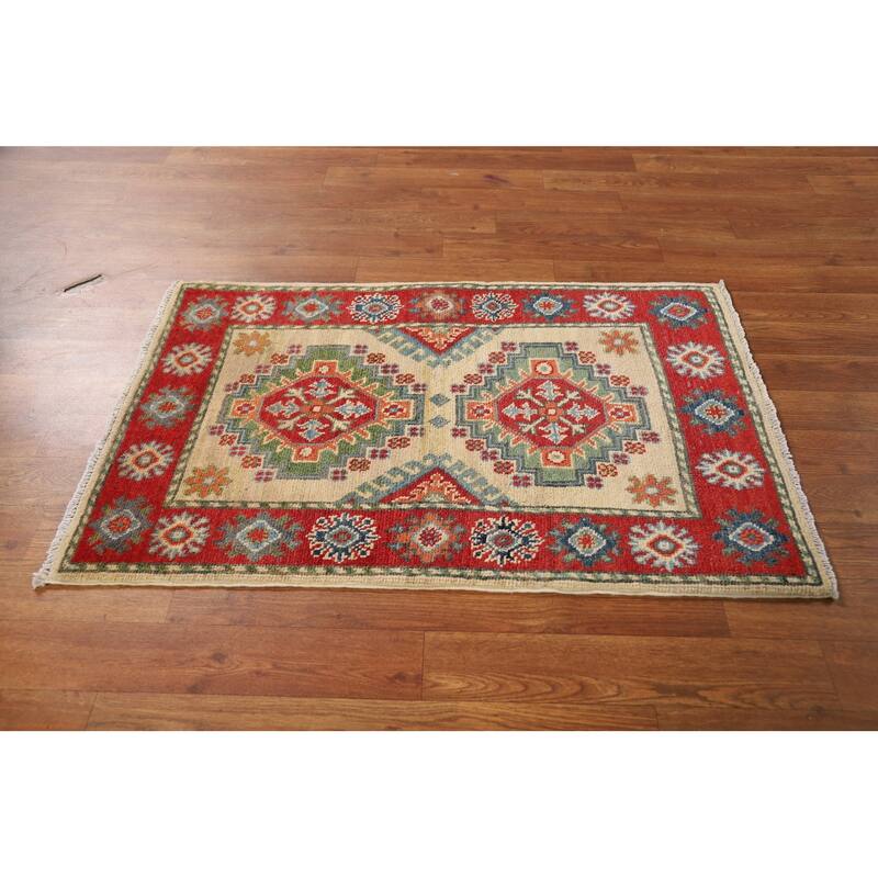 Geometric Kazak Oriental Foyer Rug Handmade Wool Carpet - 2'0"x 3'0"
