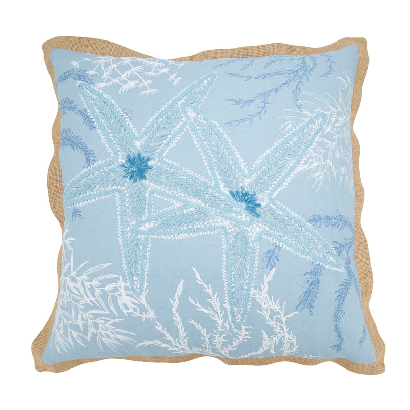 Sandy Shoreline Starfish Throw Pillow - 20"x20" - Cover Only - Blue