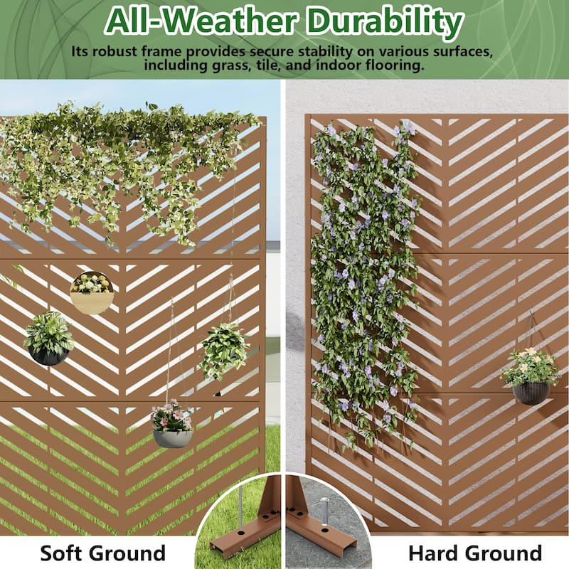 Outdoor Privacy Screen with Stand for Patio Garden Metal Fence Set of 2