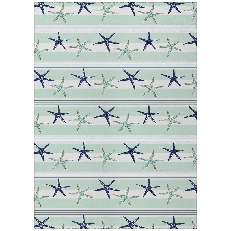 Indoor/ Outdoor Surfside Starfish Stripes Washable Rug New - Seaglass - 3' x 5'