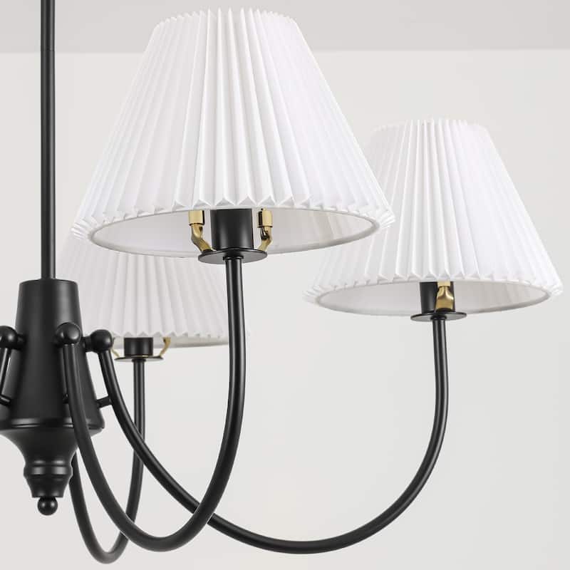8/5-Light Mid-Century Modern Gold/Black Chandelier with Pleated Fabric Lampshades Hanging Light for Living Room, Dining Room