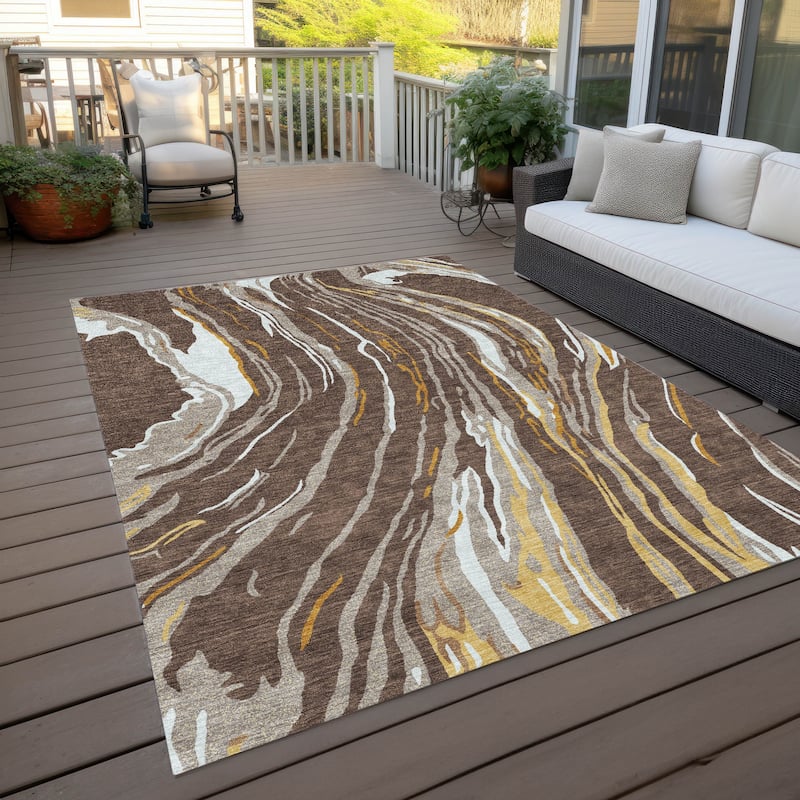 Machine Washable Indoor/ Outdoor Modern Wave Chantille Rug
