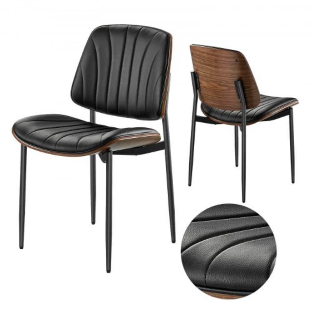 Black Mid-Century PU Leather Bentwood Dining Chair Set with Metal Legs