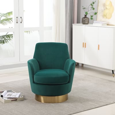 Emerald Velvet Modern 29.3" Upholstered Swivel Barrel Chair with Gold Stainless Steel Base